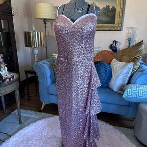 Designer Chiara Boni Italian crafted Rose Sequin Evening Gown.